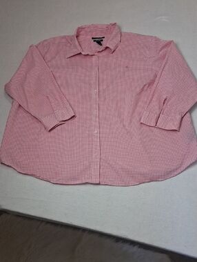 LRL Ralph Lauren Pink Gingham Sirt Blouse, 3/4 sleeve, no button cuffs, Size 3X